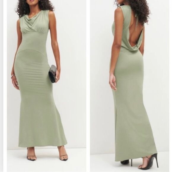 Reformation Seona Sage Artichoke Backless Maxi Dress Large NWT - Picture 1 of 10